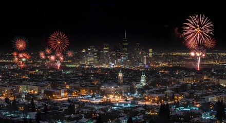 Fototapeta premium City fireworks display at night