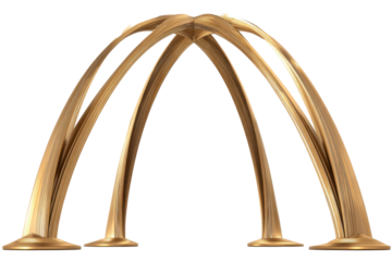 Golden architectural arches modern design visual art indoor. Isolated on transparent background, png.
