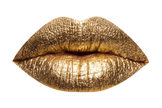 Glamorous gold lips makeup studio beauty photography close-up art. Isolated on transparent background, png.