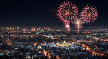 City fireworks display at night