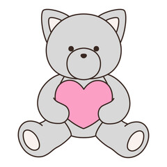 かわいい猫のぬいぐるみのベクターイラスト。ねこ、アイコン、ハート、動物