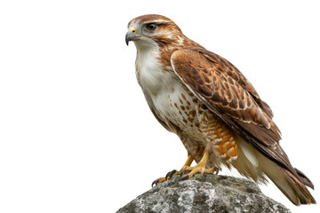 Hawk perched on rock nature photography outdoor wildlife scene. Isolated on transparent background, png.