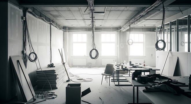 Interior refurbishment project: unfinished construction space preparation