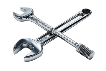 Tools in use wrenches crossed workshop industrial setting. Isolated on transparent background, png.