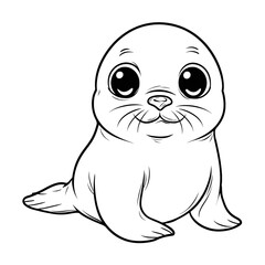 Obraz premium Simple Outline Illustration of a Cute Baby Seal Sitting Down Animal. Ai Generated Images
