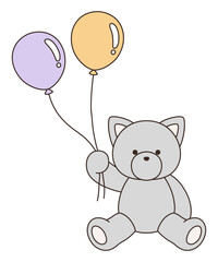 かわいい猫のぬいぐるみのベクターイラスト。ねこ、アイコン、風船