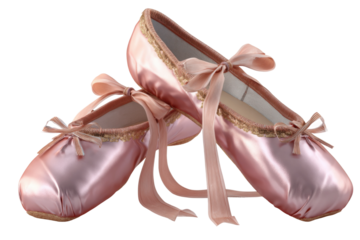 Ballet dance shoes studio product photography soft lighting. Isolated on transparent background, png.