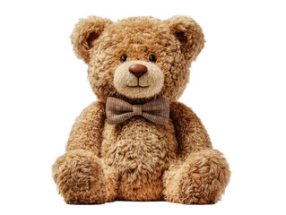Obraz premium Cute teddy bear with bow tie studio setting plush toy portrait. Isolated on transparent background, png.