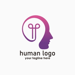 human and bulb logo design concept, smart logos icon vector, technology logos