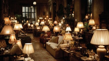 Luxurious interior, many lamps