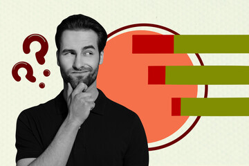 Creative artwork template sketch image collage of brainstorming question symbol human imagination...