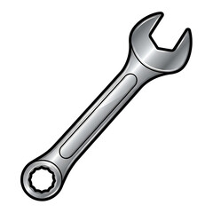 Shiny Silver Combination Wrench with Open and Box Ends Tool Illustration.
