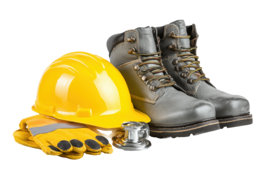 Indoor safety gear for construction workers close-up image. Isolated on transparent background, png.