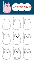 How to draw fluffy cat cartoon step by step for learning, drawing, kindergarten, coloring book and education