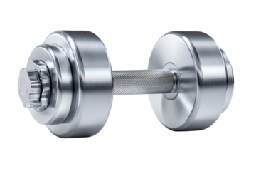 Weightlifting dumbbell training equipment in gym focused environment. Isolated on transparent background, png.