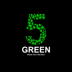 A vibrant green leaf-patterned "5" number logo symbolizing nature, ecology, and growth 