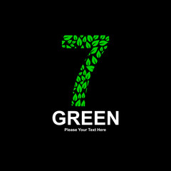 A vibrant green leaf-patterned "7" number logo symbolizing nature, ecology, and growth 