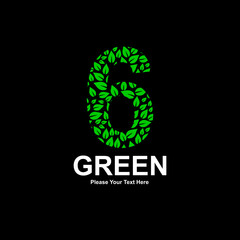 A vibrant green leaf-patterned "6" number logo symbolizing nature, ecology, and growth 