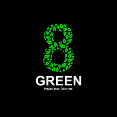 A vibrant green leaf-patterned "8" number logo symbolizing nature, ecology, and growth 