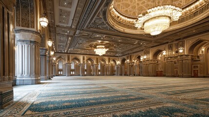 Grand mosque interior, ornate architecture