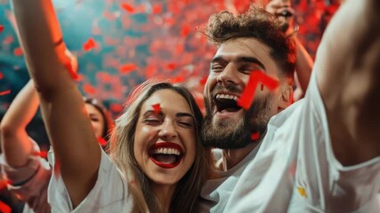 Couple throwing confetti in joyous celebration