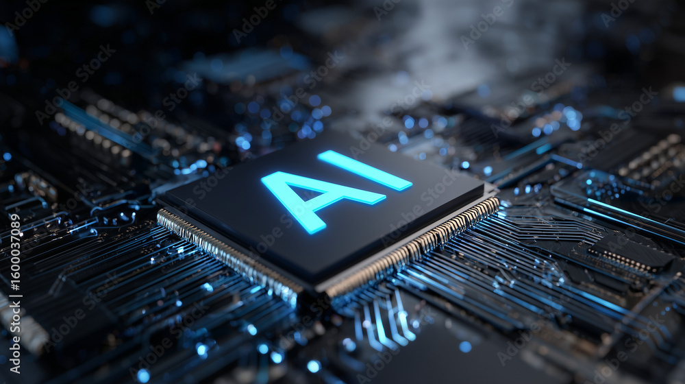 Fototapete abstract futuristic digital technology background with glowing hologram text 