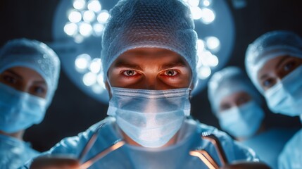 Surgical team finishing a successful procedure, looking at the camera. 4