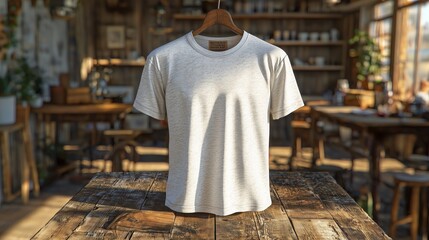 A t-shirt with mannequin placed on podium, isolated store background. 1