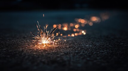 Sparkler exploding on dark pavement