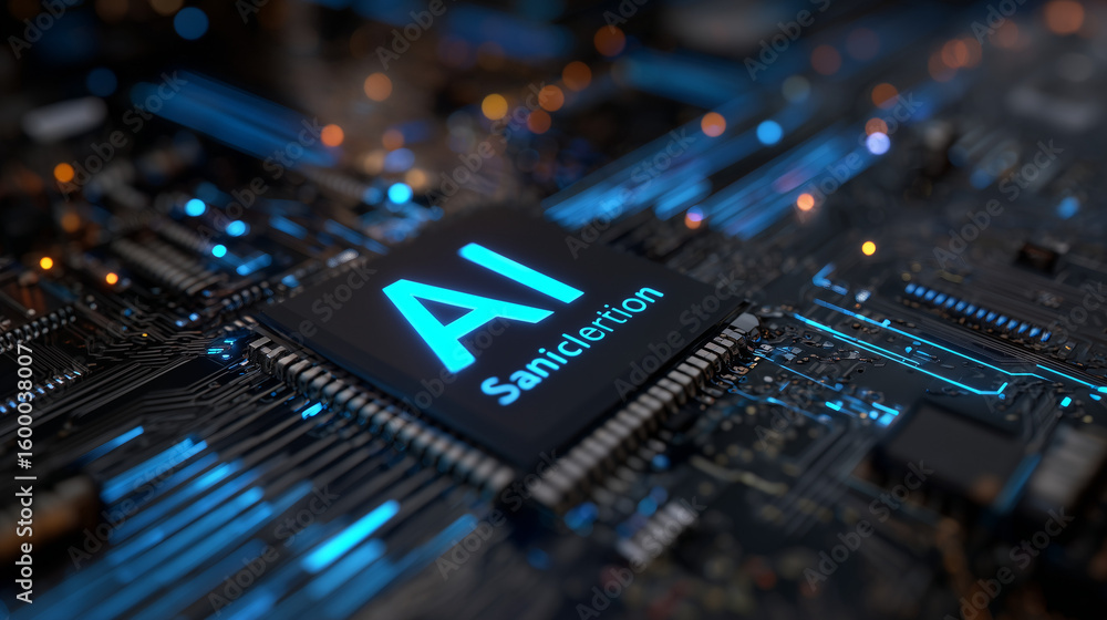 Fototapete abstract futuristic digital technology background with glowing hologram text 