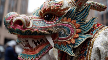 Naklejka premium Ornate Dragon Mask Close-Up