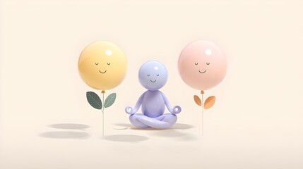 Meditation, leaf, and smiley emoji balloons for self-care – generative AI