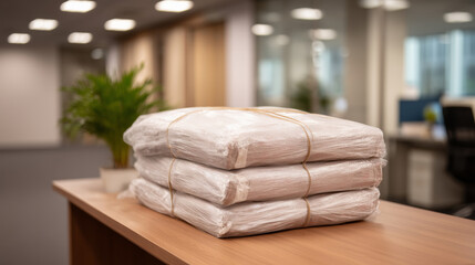 A large package is on the table.