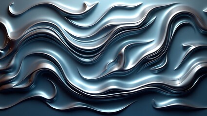 Fototapeta premium Abstract liquid metal waves with a cool metallic blue and silver color palette creating a fluid and dynamic texture