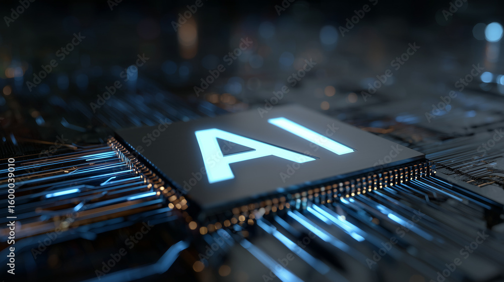 Fototapete abstract futuristic digital technology background with glowing hologram text 
