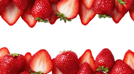 Fresh Red Strawberry Fruit Border Frame on Transparent Background