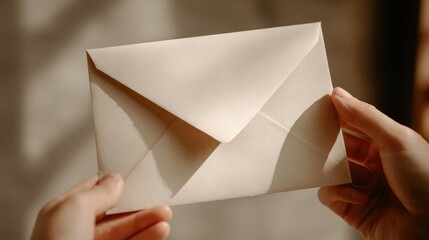 Hands holding a cream-colored envelope