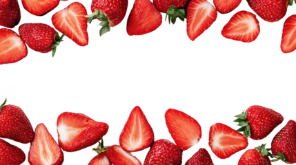Fresh Red Strawberry Fruit Border Frame on Transparent Background