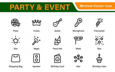 Party and Event Icons - Elegant Thin Line Collection. Outline Celebration Symbols for Birthdays, Anniversaries, and Festive Gatherings.