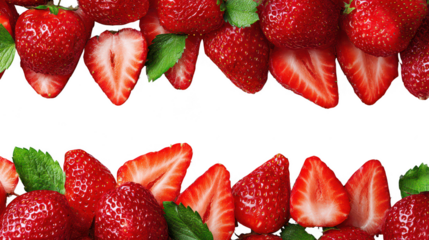 Fresh Red Strawberry Fruit Border Frame on Transparent Background