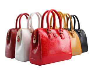 Stylish Bags in a Row: A glamorous array of handbags in various colors, showcasing contemporary design. Each bag stands out, reflecting sophistication and functionality.