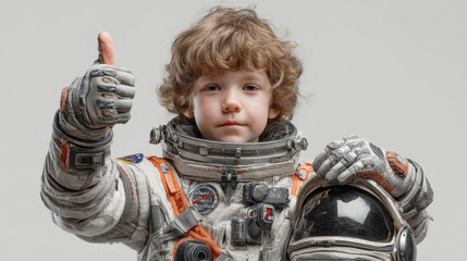 Young Boy in Astronaut Suit Giving Thumbs Up – Fun Space-Themed Kids Illustration

