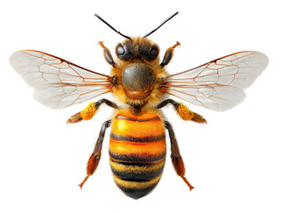 Macro of Honey Bee: A close-up photograph showcases a detailed view of a honey bee, revealing its intricate body structure and delicate wings, a symbol of nature's intricate designs.