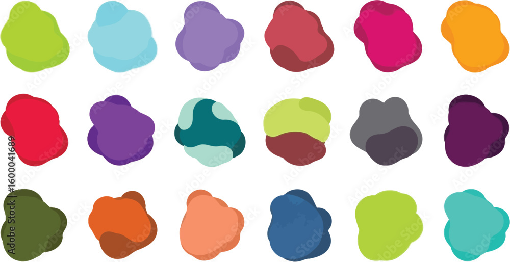Wall mural collection of fluid abstract shapes and blobs in various vibrant colors and styles