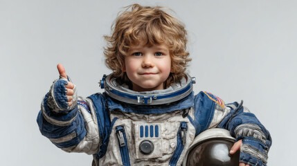 Young Boy in Astronaut Suit Giving Thumbs Up – Fun Space-Themed Kids Illustration

