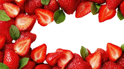 Fresh Red Strawberry Fruit Border Frame on Transparent Background