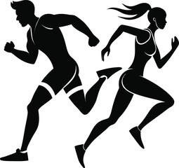 Silhouette vector illustration of an athlete running, jogging, and playing soccer or football