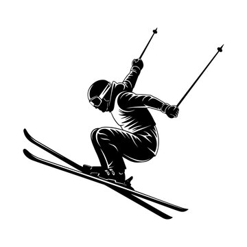 black and white skier jumping clip art preview