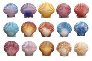 Colorful shells display beachfront nature photography coastal close-up. Isolated on transparent background, png.