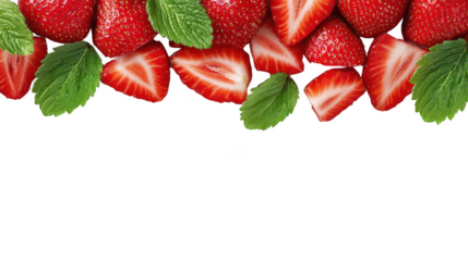 Fresh Red Strawberry Fruit Border Frame on Transparent Background